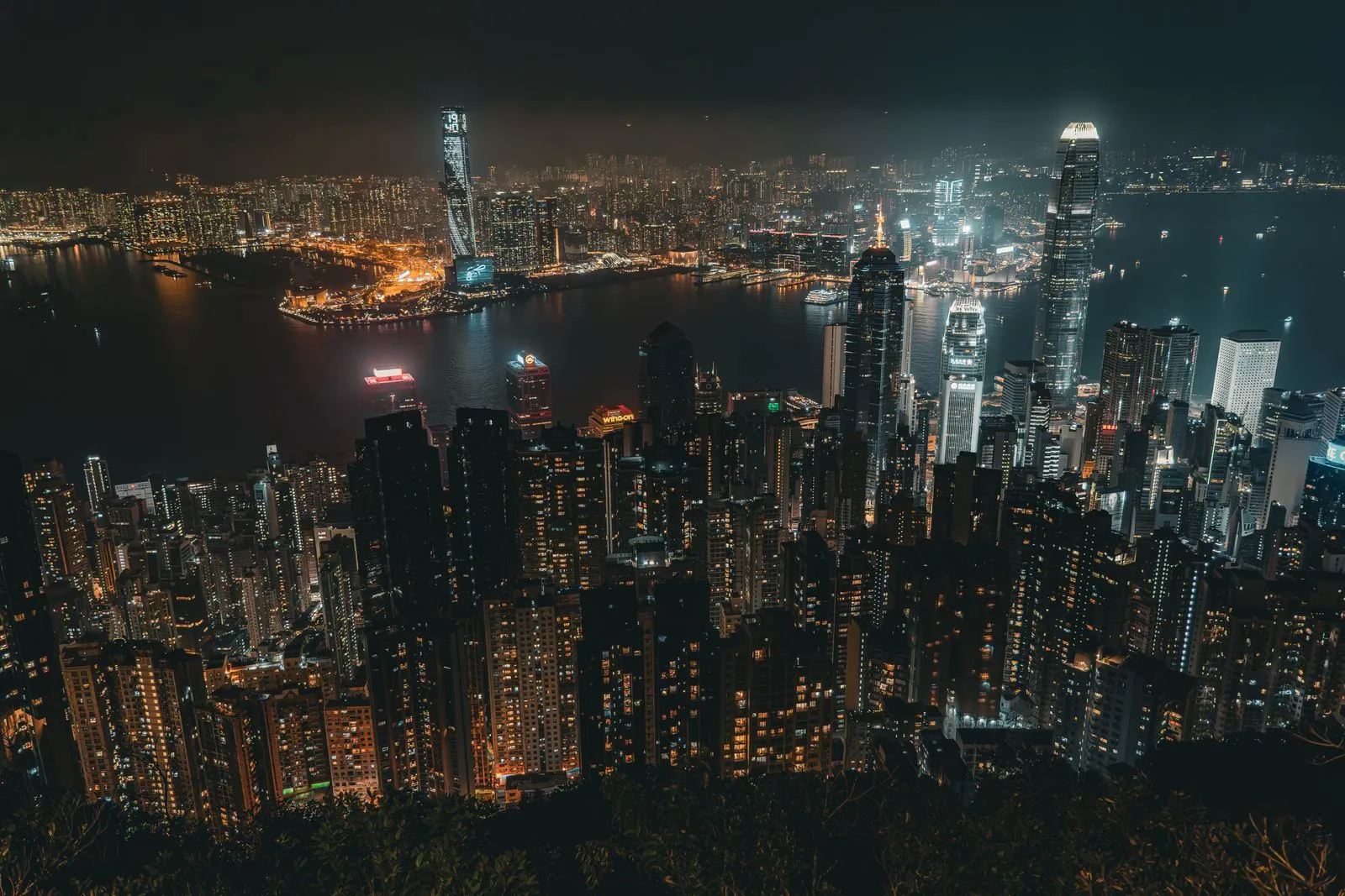 The Hong Kong skyline and Victoria Harbour at night